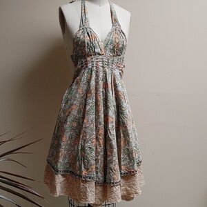 Odd Molly Halter Top Full Skirt w Petticoat 100% Cotton Dress Size 0
